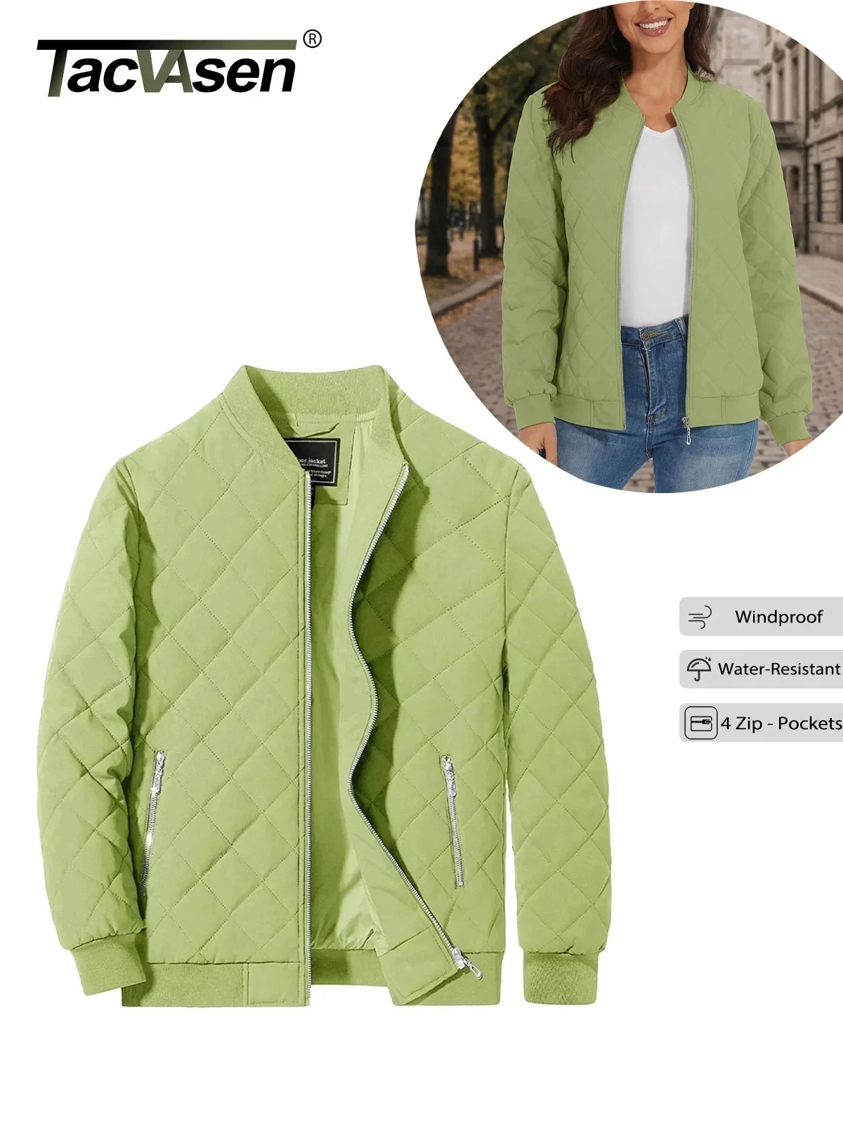 Vestes matelassées chaudes TACVASEN pour femmes, veste de pilote rétro tendance, manteaux matelassés en losanges, poches zippées, vêtements décontractés.