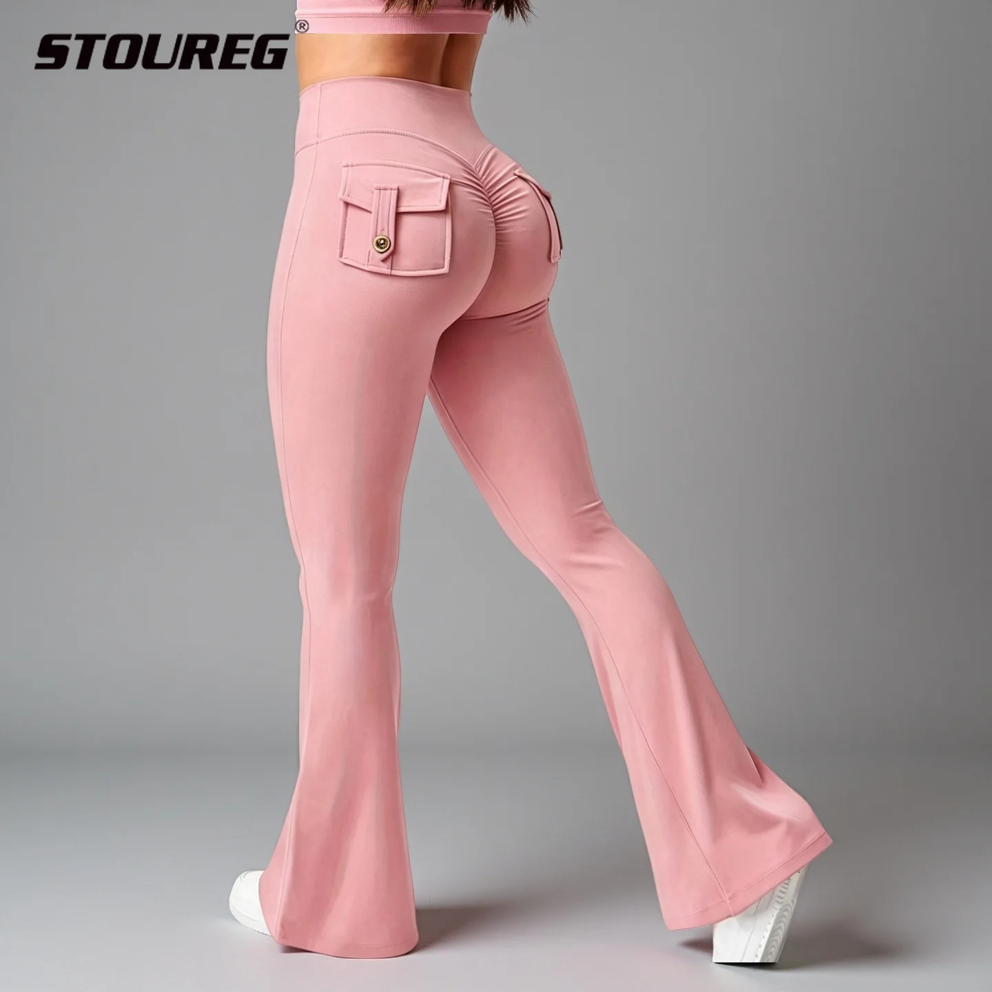 STOUREG Leggings de yoga pour femme à jambe large, haute élasticité, sensation seconde peau, compression, tenue de fitness avec poches
