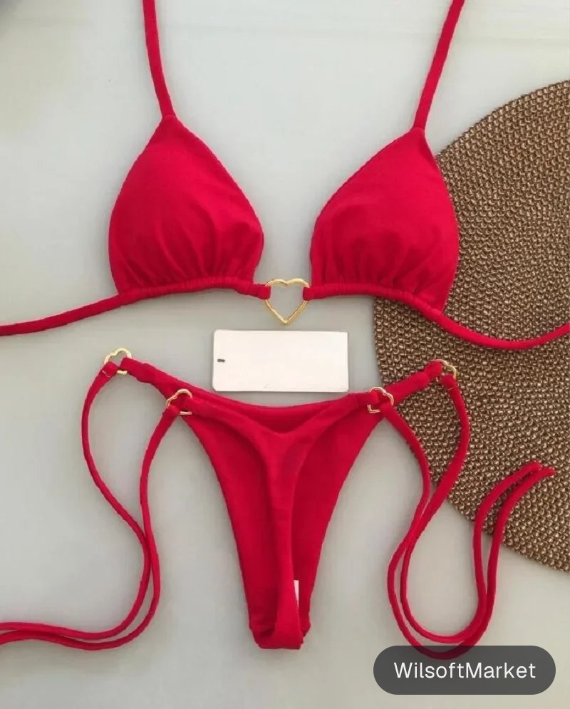 Ensemble de bikini sexy à bretelles croisées, couleur unie, maillot de bain deux pièces pour femmes, triangle, string, maillot de bain brésilien, biquinis