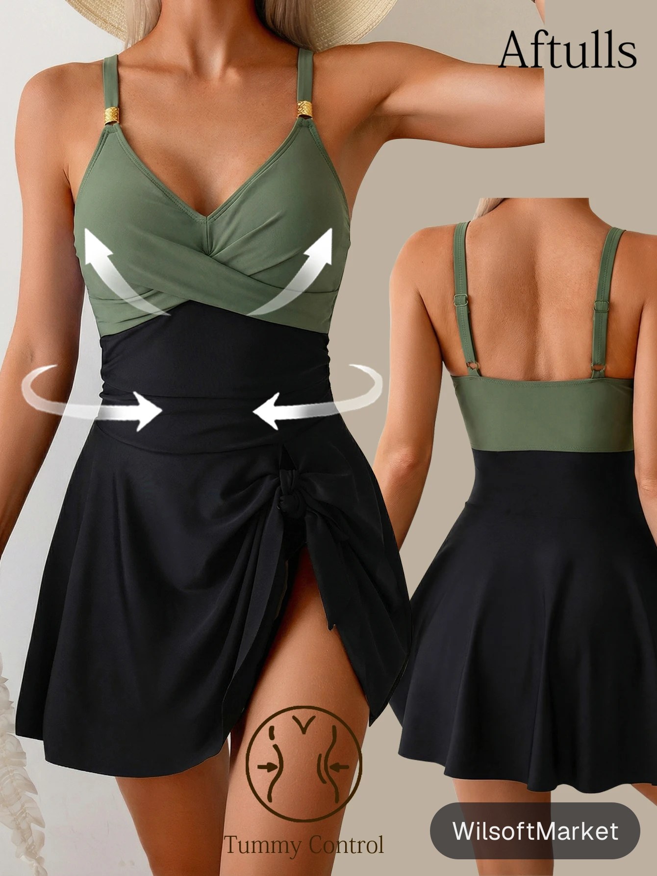 Maillot de bain une pièce sexy pour femme avec dos croisé et bretelles ajustables, style jupe, idéal pour la natation et la plage