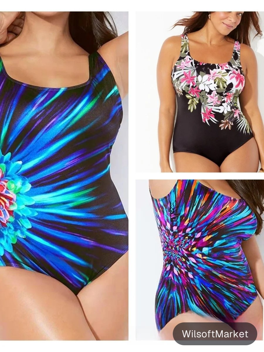 Maillot de bain une pièce pour femme, grande taille, imprimé floral, décontracté, pour le surf, avec coussinets de poitrine, sans armature, thermique