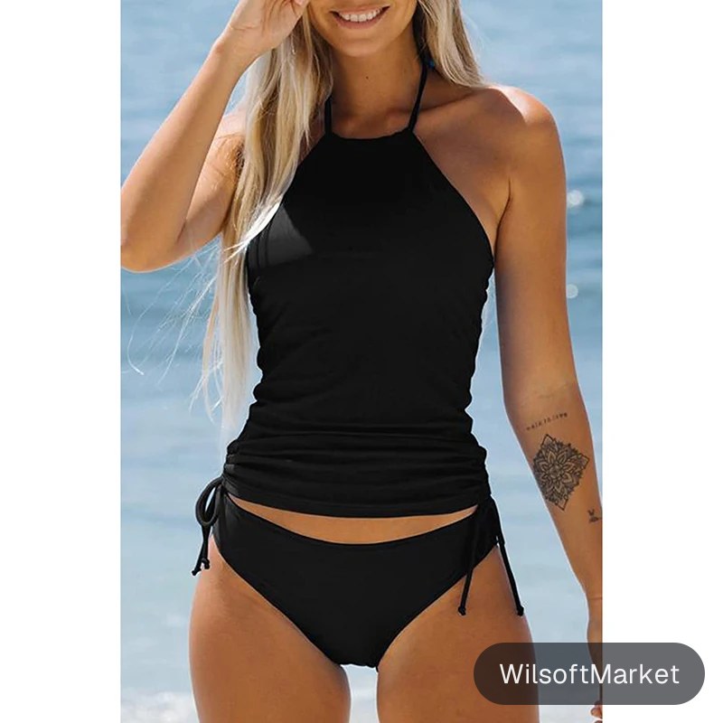 Ensemble de bikini dos nu pour femme, licou sexy, culotte dos nu, bikini dos nu, vêtements monochromes, 2 pièces