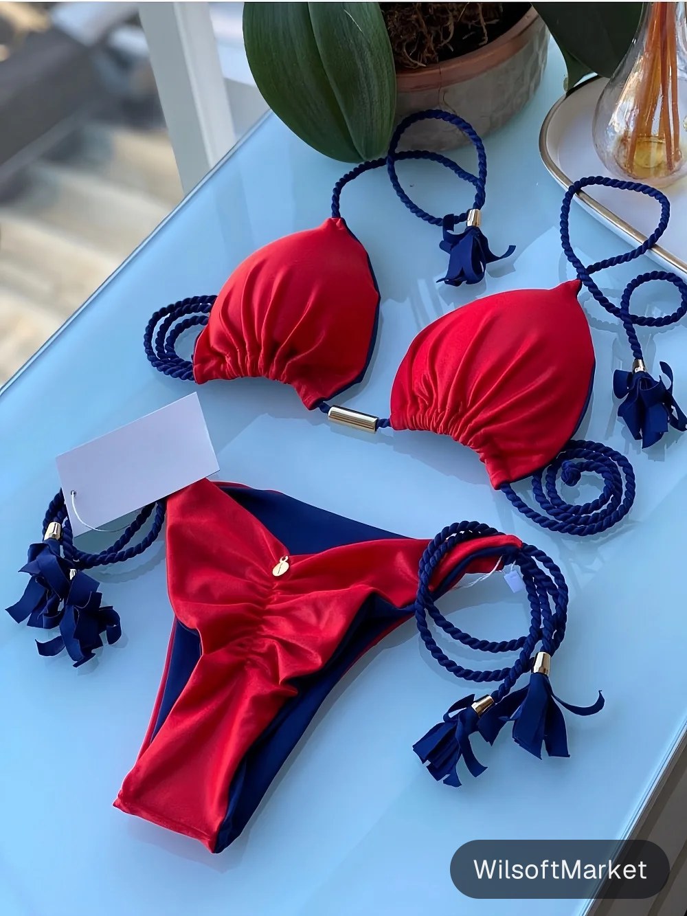 Maillot de bain sexy pour femmes, couleur unie, deux pièces, triangle, avec corde tressée, ensemble bikini, maillot de bain de plage, Biquinis brésiliens