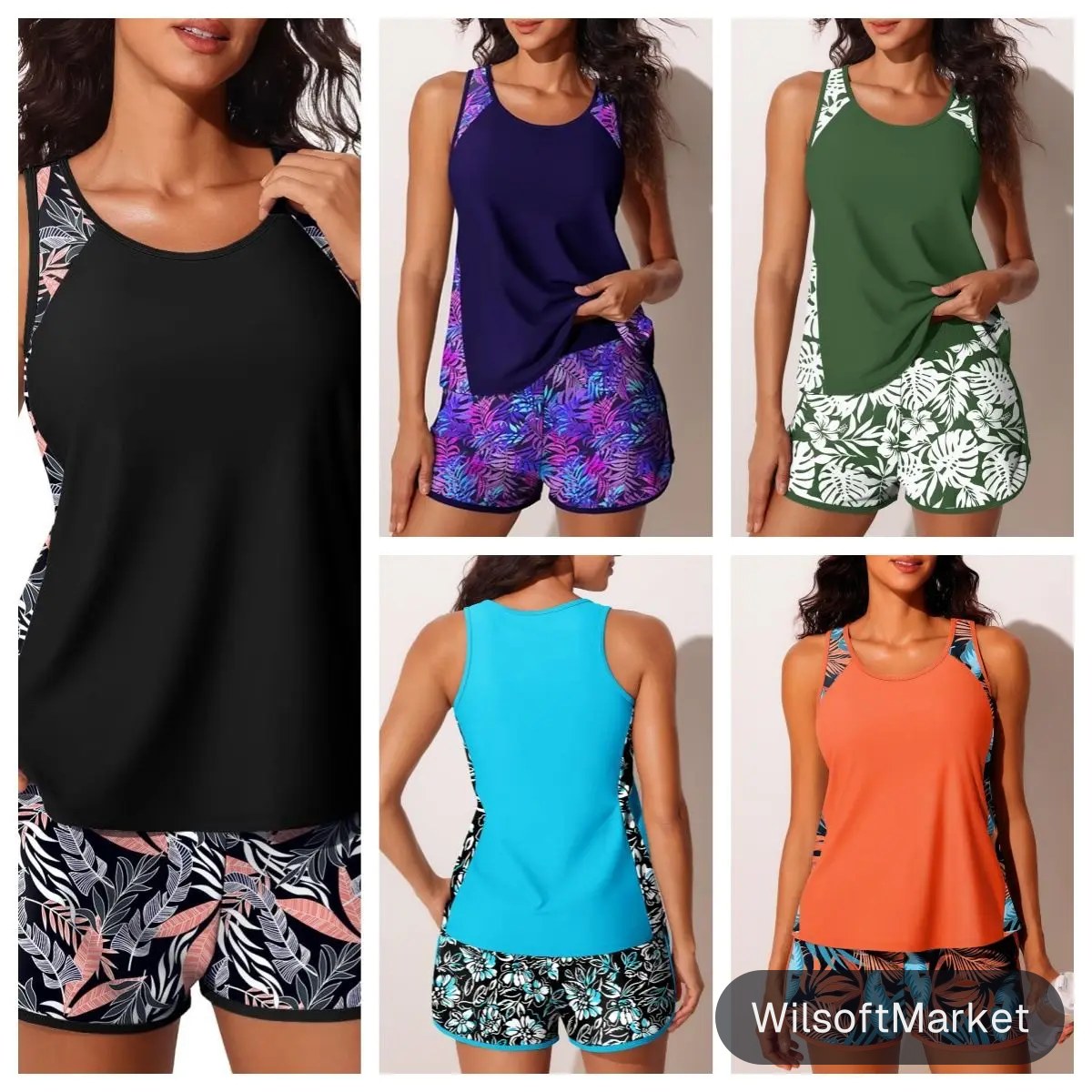 2026 Maillot de bain sexy imprimé pour femme, ensemble deux pièces tankini à taille nouée, culotte de bain à coupe droite, pour la natation