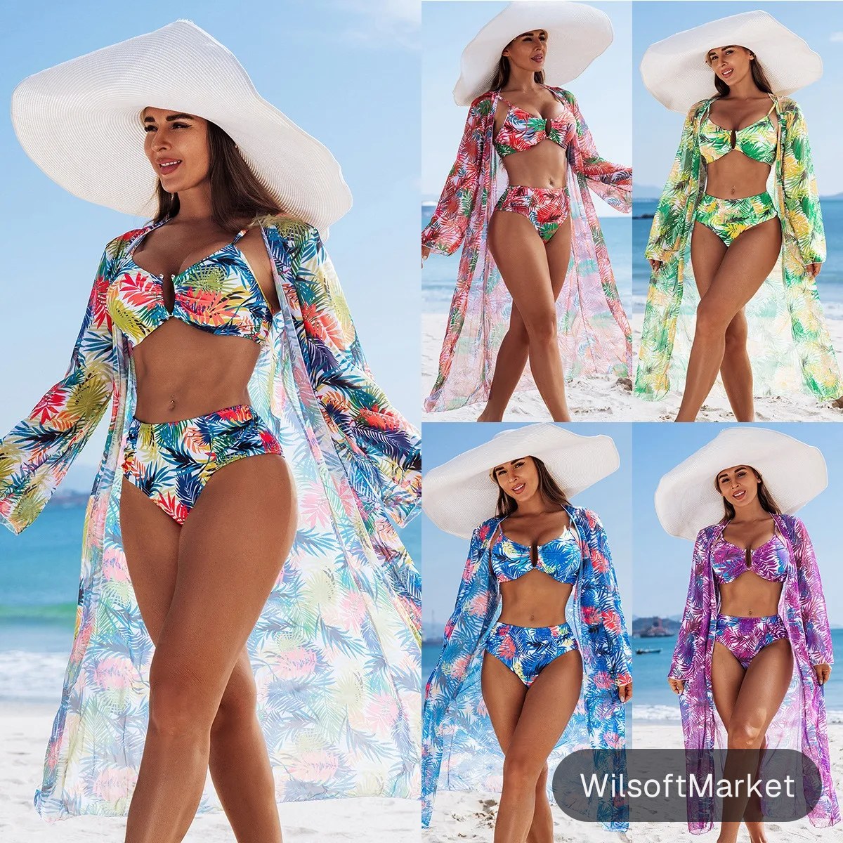 Maillot de bain sexy haut de gamme pour femmes, ensemble trois pièces avec imprimé multicolore
