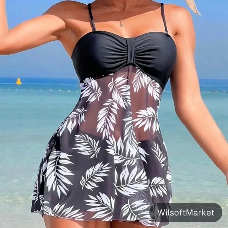 Robe courte d'été pour femmes, avec Short, imprimé feuilles, écharpe fendue, vêtements de plage, vacances
