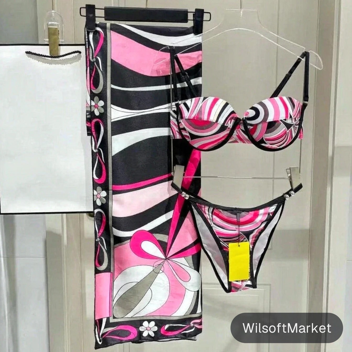 Ensemble de bikinis et écharpes de luxe pour femmes avec logo de marque de créateur, maillots de bain classiques pour femmes, vêtements de plage